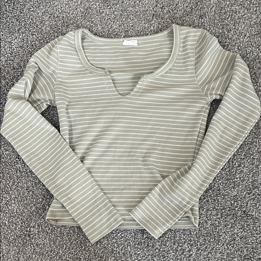 Cotton on Striped Long Sleeve Top - Green/grey